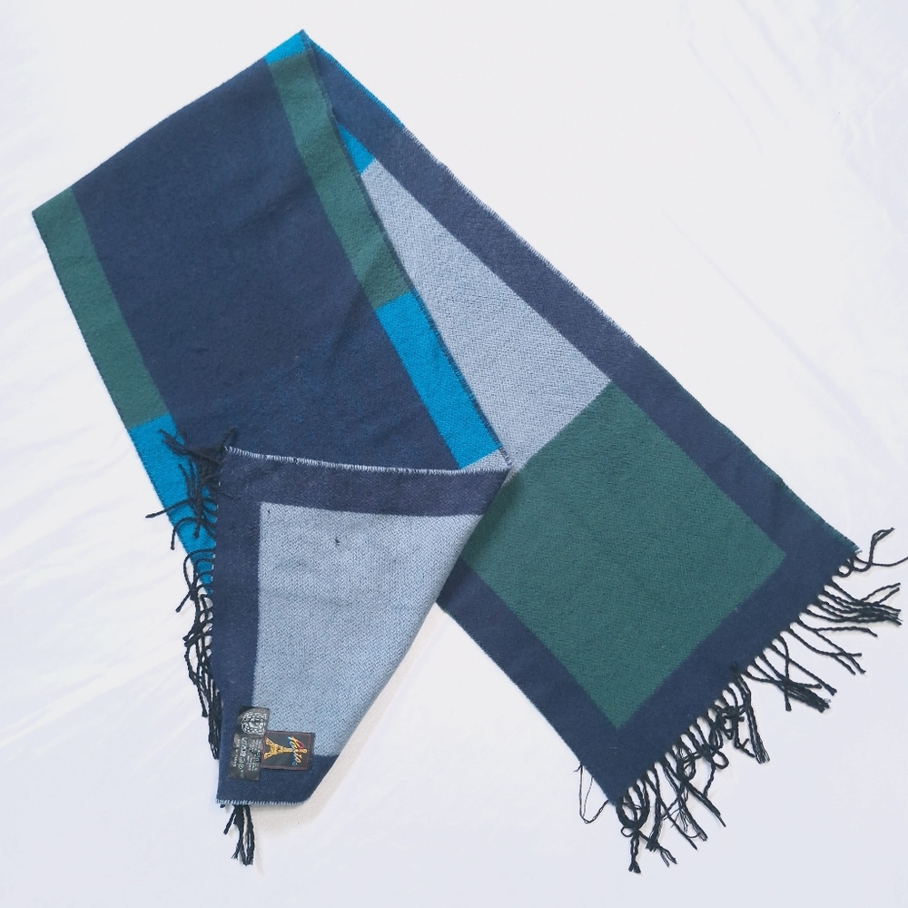 Paris Brand Vintage Blue Colour Block Acrylic Fringe Scarf